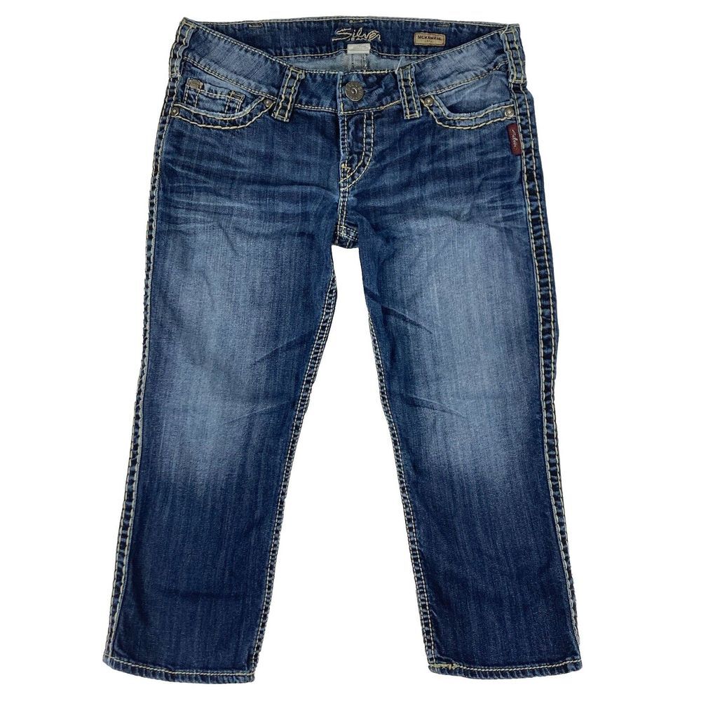 Silver Jeans McKenzie Capri Low‎ Rise Blue Flap Pockets Womens Size 30